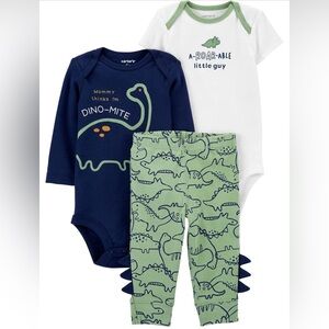 NWT- Carter's 3 Piece Boy's Dinosaur Onesies And Pants Set, Size 12 Months
